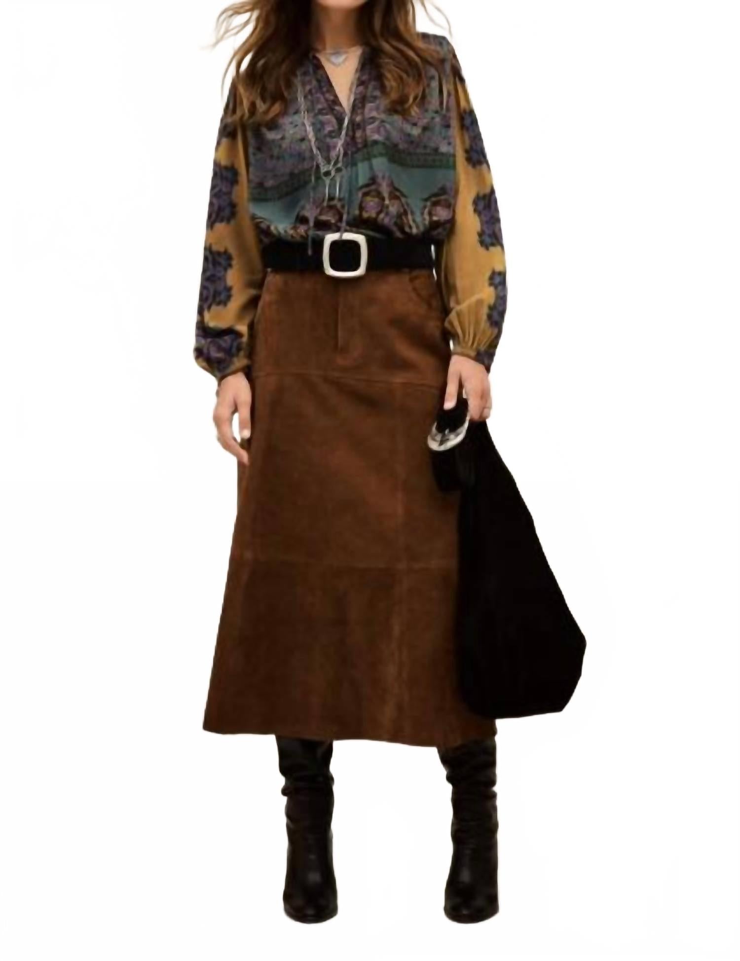 

Ba&sh Топ с длинными рукавами и воротником-хенли Baker, шоколадного цвета