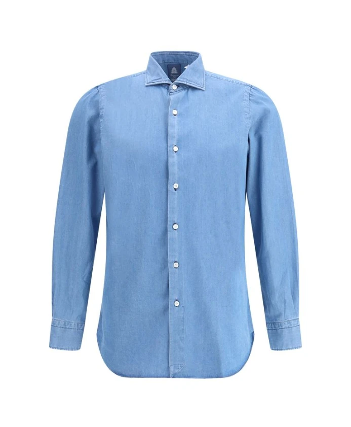 

Рубашка с эффектом джинсовой ткани и французским воротником. Finamore, синий