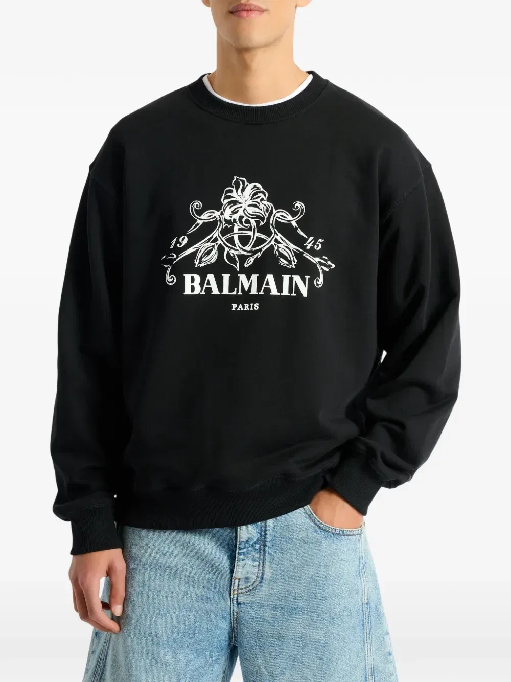 Свитшот Balmain Vine с принтом, черный — фото 4