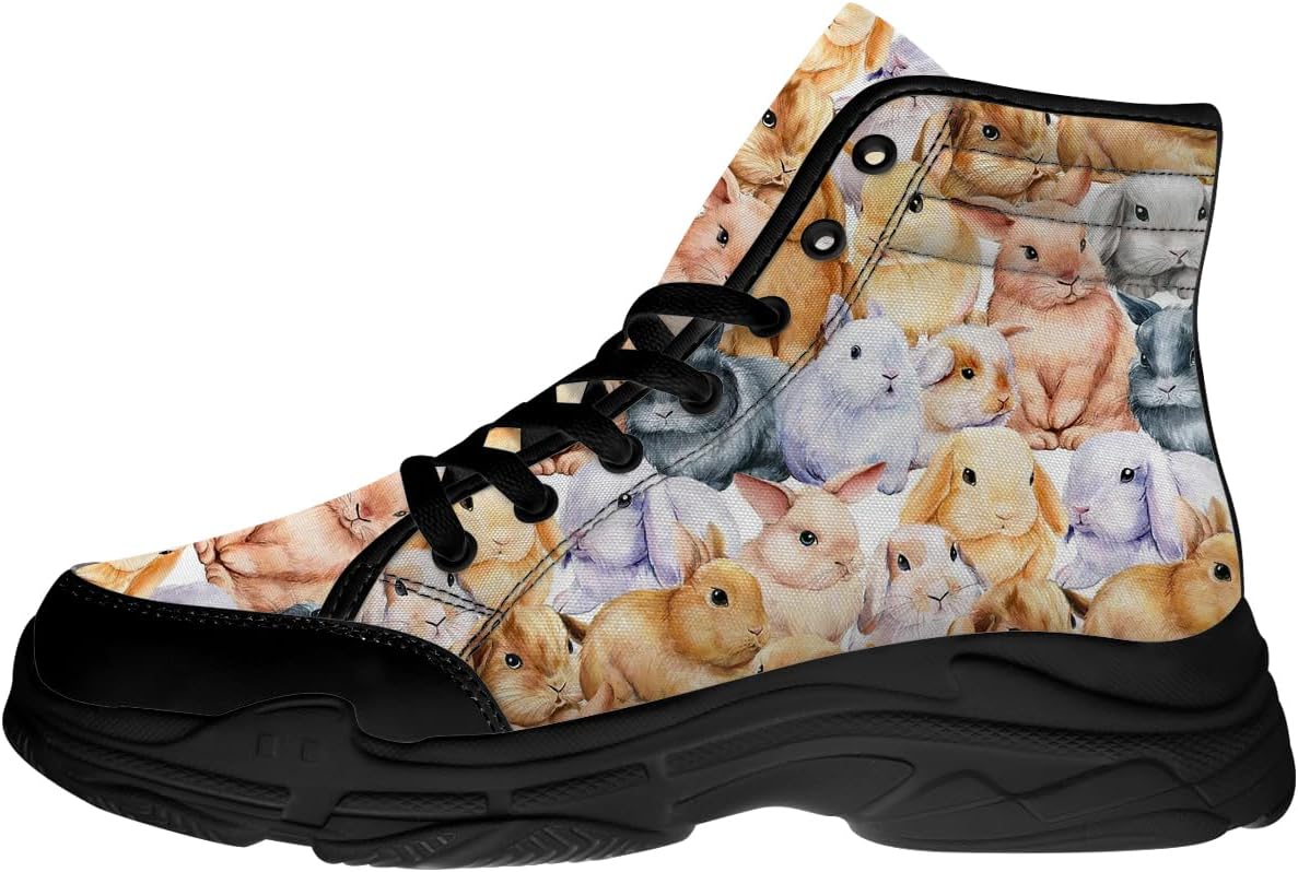 

Высокие кеды с кроликом для женщин, тканевые платформенные туфли на шнуровке, подарок для нее и для него Generic, 3102 Rabbits Brown