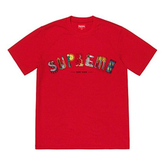 

Футболка ss19 city arc embroidered logo short sleeve red Supreme, красный