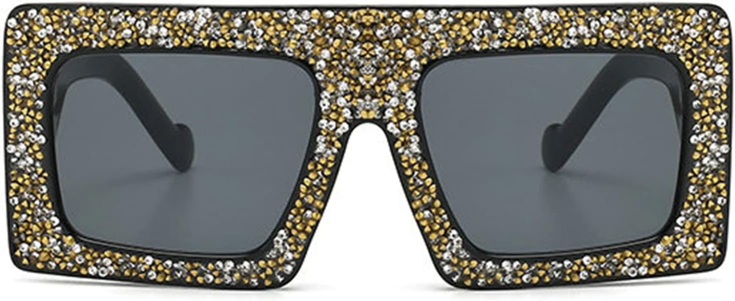 

willochra Модные блестящие цельные солнцезащитные очки с крупными стразами для женщин, роскошные солнцезащитные очки с бриллиантами, защищающие от УФ-излучения, Black Gold