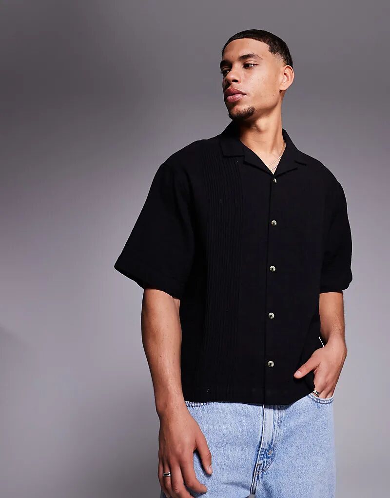 

Черная рубашка ASOS DESIGN с воротником-стойкой и защипами