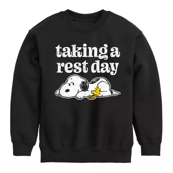 

Мальчики 8-20 флисовая толстовка с Snoopy и Woodstock, отдыхающими Licensed Character, черный