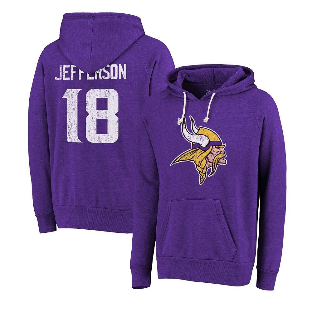 

Мужской пуловер с капюшоном Majestic Threads Justin Jefferson Purple Minnesota Vikings, имя и номер, трехцветный пуловер, цвет Mvk Purple