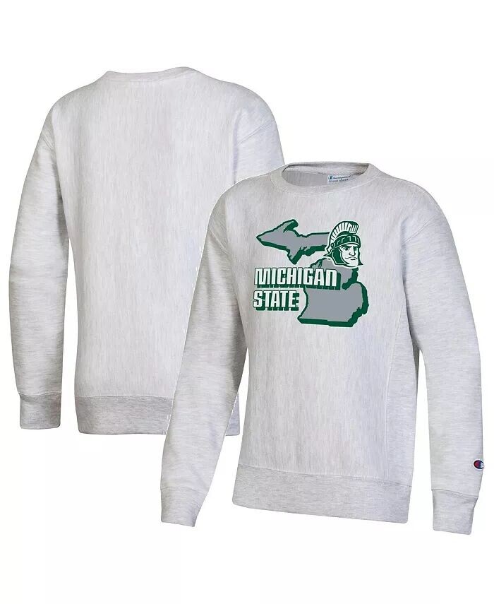 

Пуловер с принтом Big Boys Heather Grey Michigan State Spartans обратного переплетения Champion