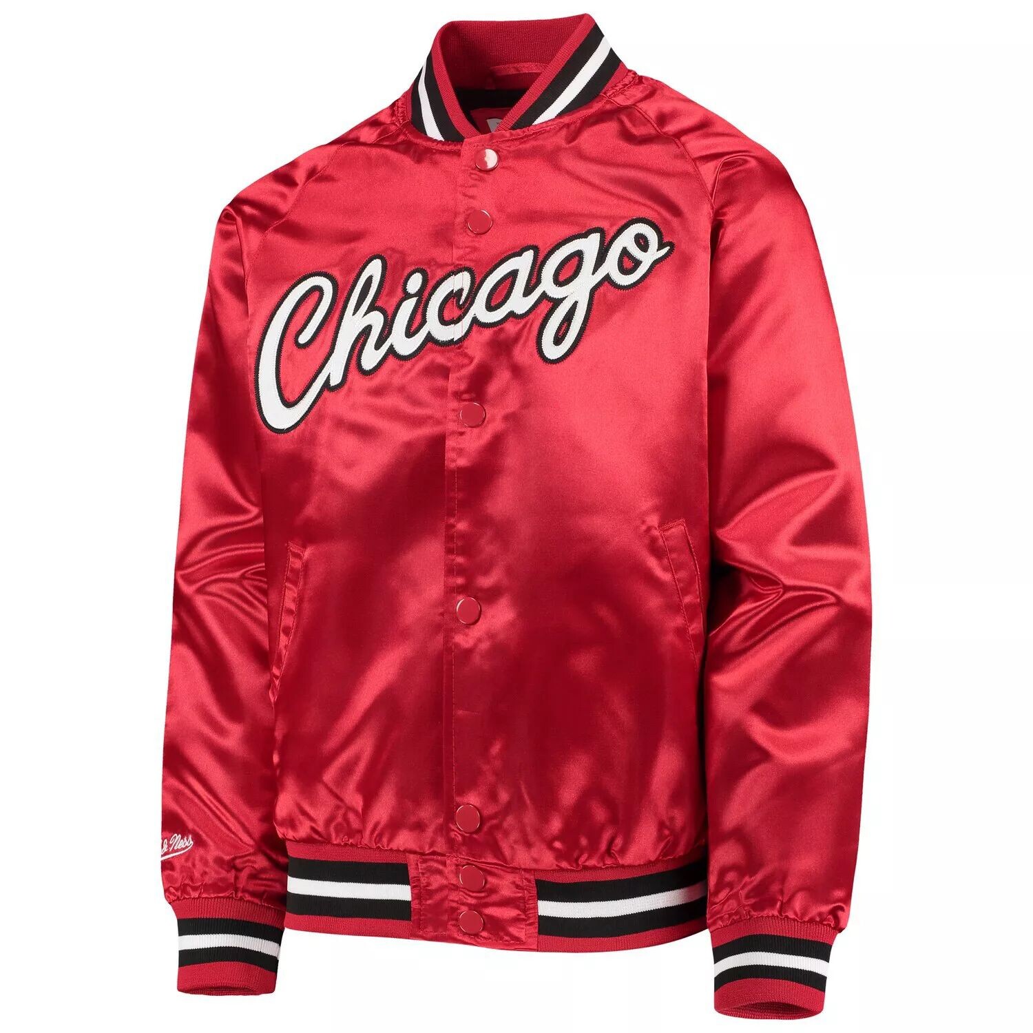 Молодежная куртка Mitchell & Ness Red Chicago Bulls из твердой древесины, классическая атласная куртка с длинными кнопками реглан Unbranded — фото 2