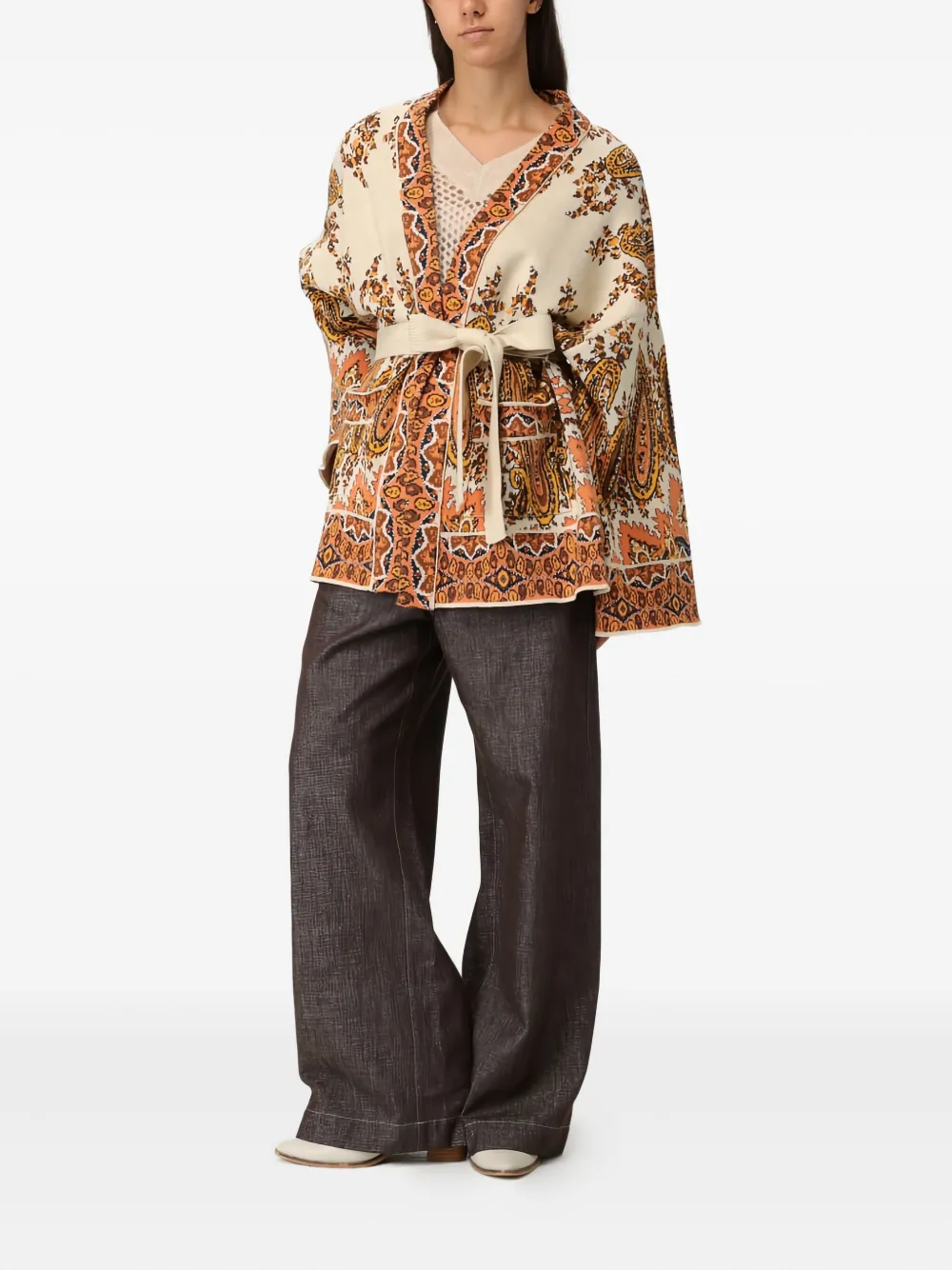 Кардиган с поясом и узором пейсли Etro, нейтральный — фото 2