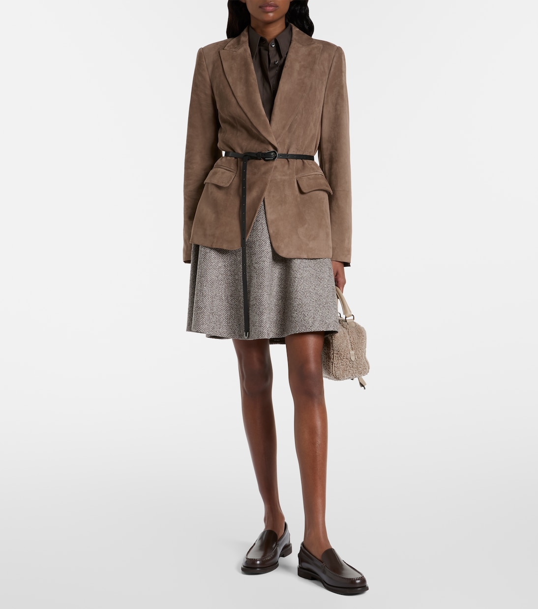 Мини-юбка из шерстяной смеси с высокой талией Brunello Cucinelli, Marrone/Grigio/Beige — фото 2