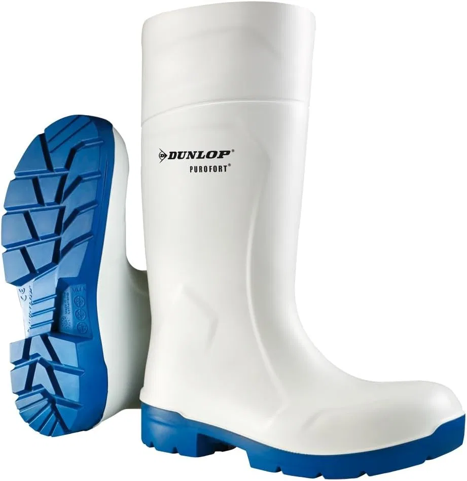 Рабочие ботинки DUNLOP FoodPro Purofort Multigrip для мужчин и женщин - Водонепроницаемые, со стальным носком - Утепленные/с подкладкой - Химически стойкие и противоскользящие - Сине-белые - Размеры 36-49 — фото 3