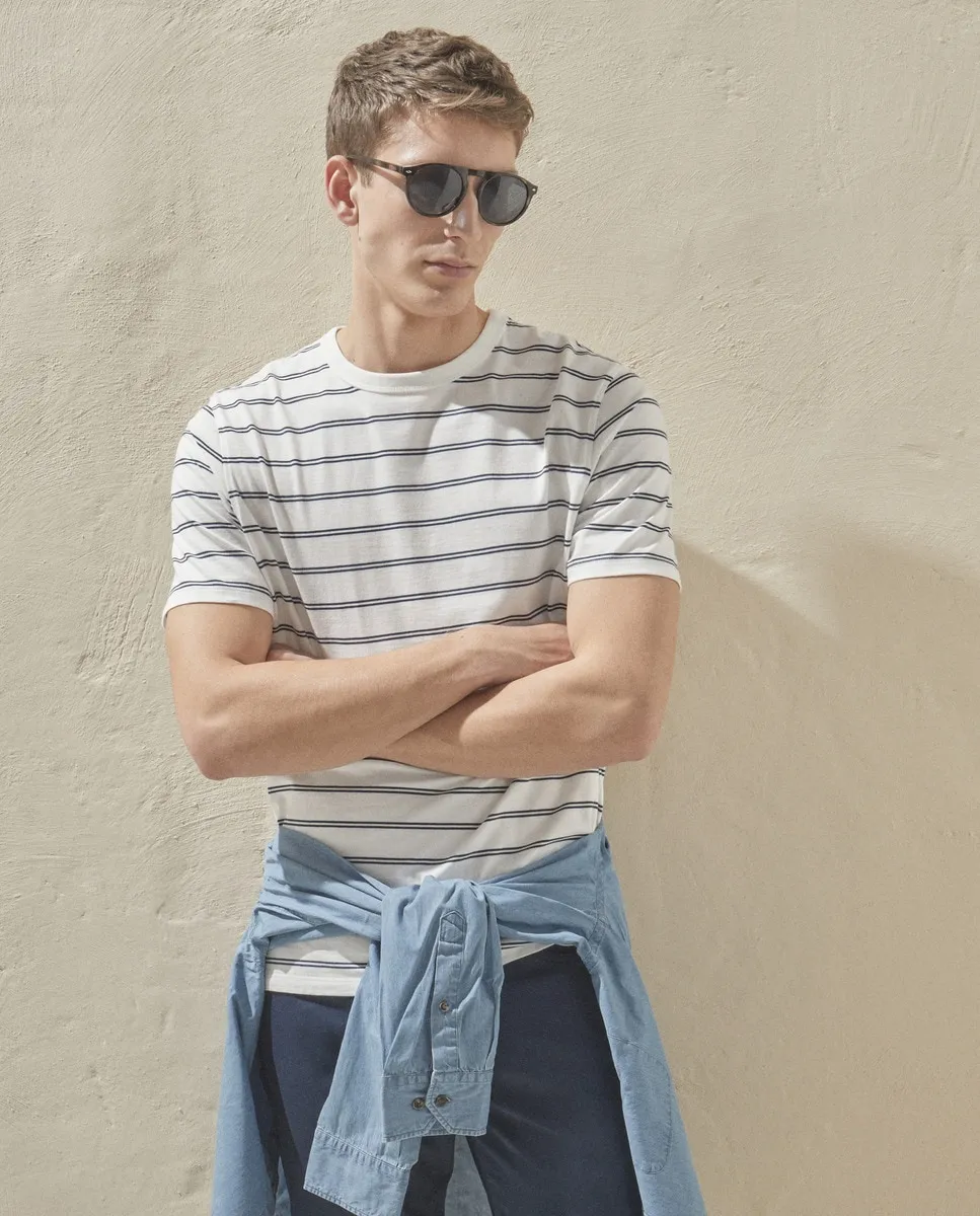 

Мужская футболка в полоску с короткими рукавами и круглым вырезом Dustin, белый