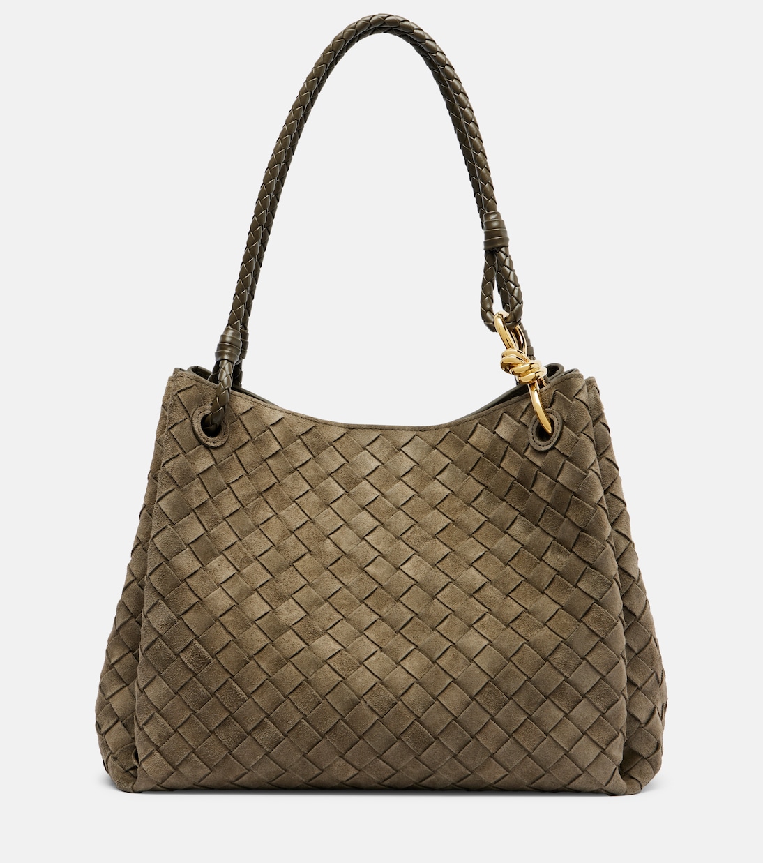 

Сумка-тоут Parachute Intrecciato Large из замши Bottega Veneta, Cypress-Muse Brass