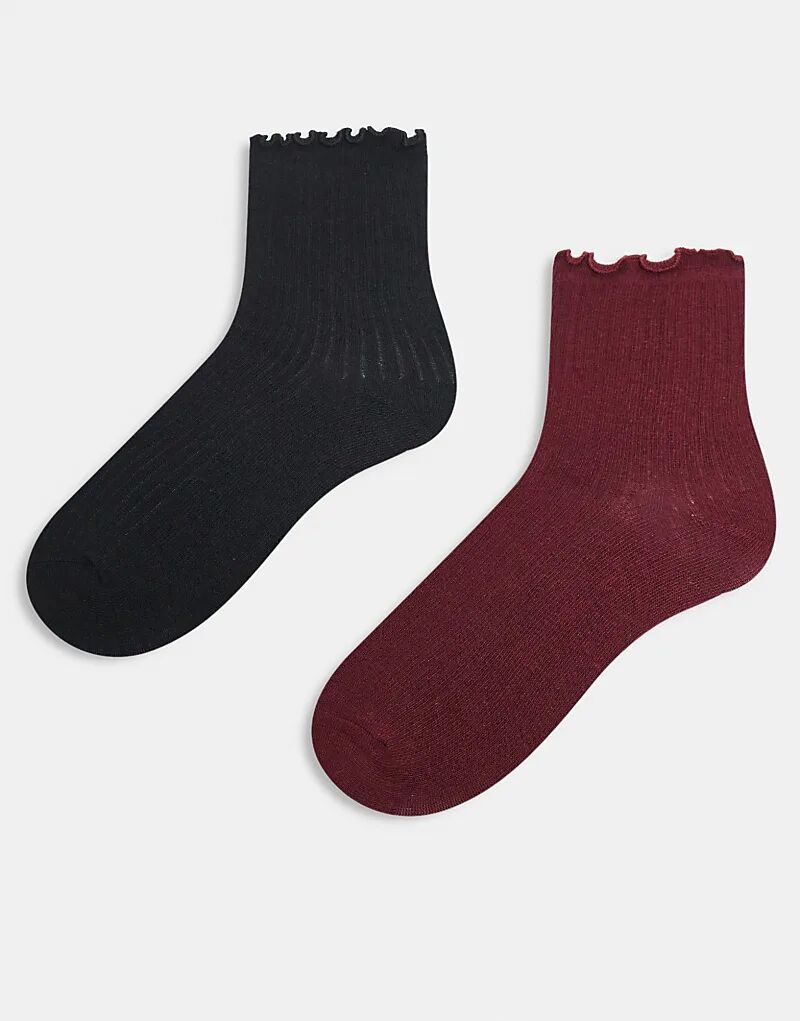 

JJXX 2 пары носков с оборками в бордовом цвете