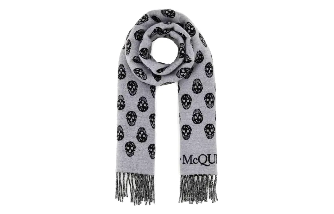

Alexander McQueen Череп интарсия вязаный бахромчатый шарф, Gray