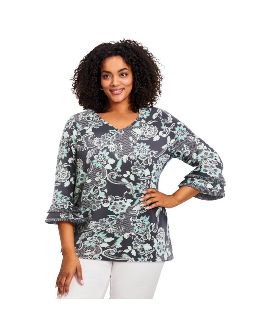 

Женская блузка с многослойными рукавами и оборками AVENUE, Navy floral lace