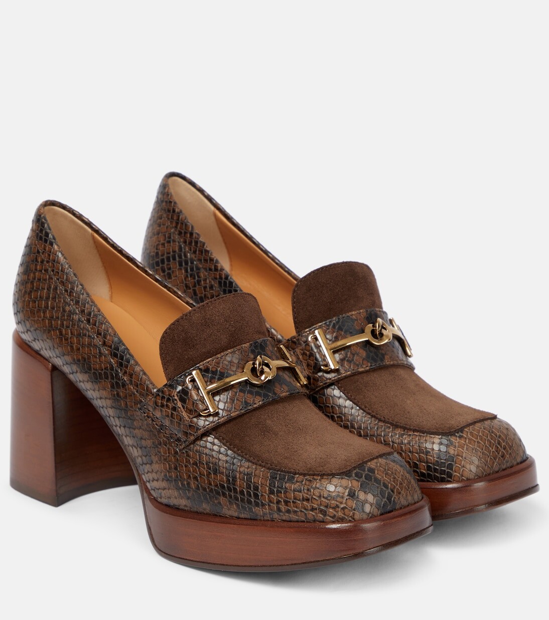 Кожаные лоферы со змеиным эффектом Tod'S, коричневый