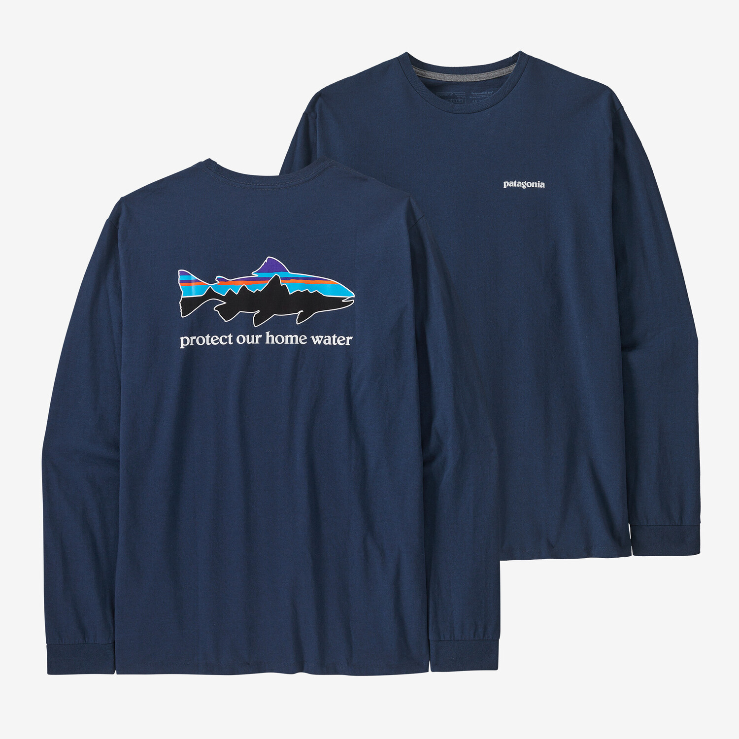 

Мужская домашняя футболка Responsibili с длинными рукавами и форелью Patagonia, лагом синий