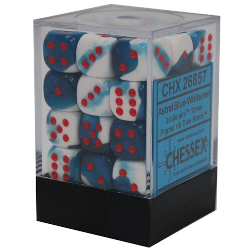 

Аксессуары Chessex Chessex 12mm d6 Set: Gemini Astral Blue-White w/ Red (36)