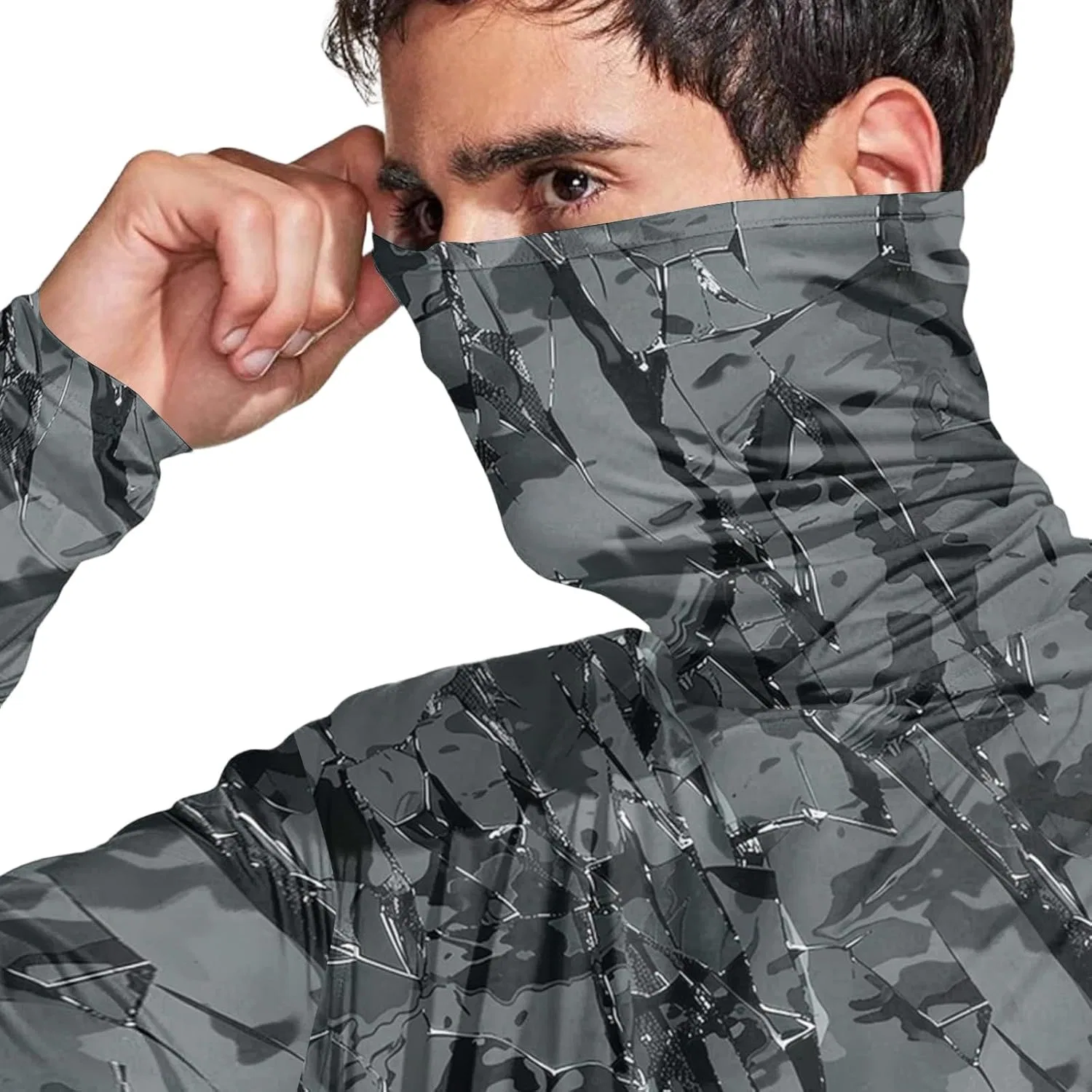 Мужская футболка с капюшоном и маской UPF 50+, 02-dark Gray — фото 3