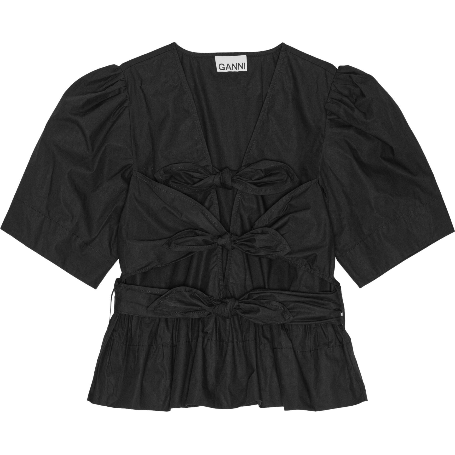 

Блузка с пышными рукавами и бантом GANNI, черный