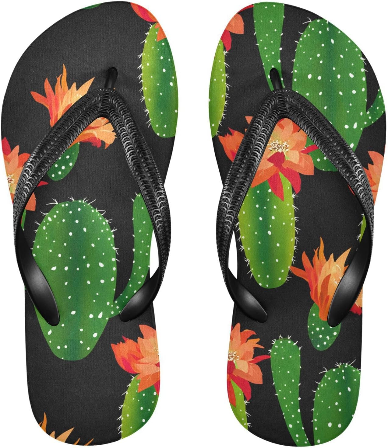 

Женские и мужские пляжные шлепанцы Cactus Flower черного цвета, резиновые, противоскользящие, летние, для душа и прогулок Sinestour