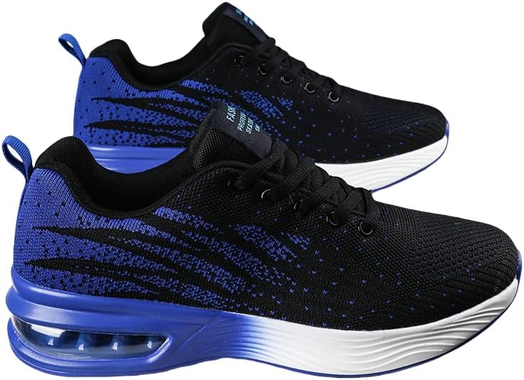 

Мужские модные повседневные кроссовки в полоску - дышащий верх из сетки, легкая подошва из ПУ, амортизация воздухом, шнуровка Minlaidian, синий