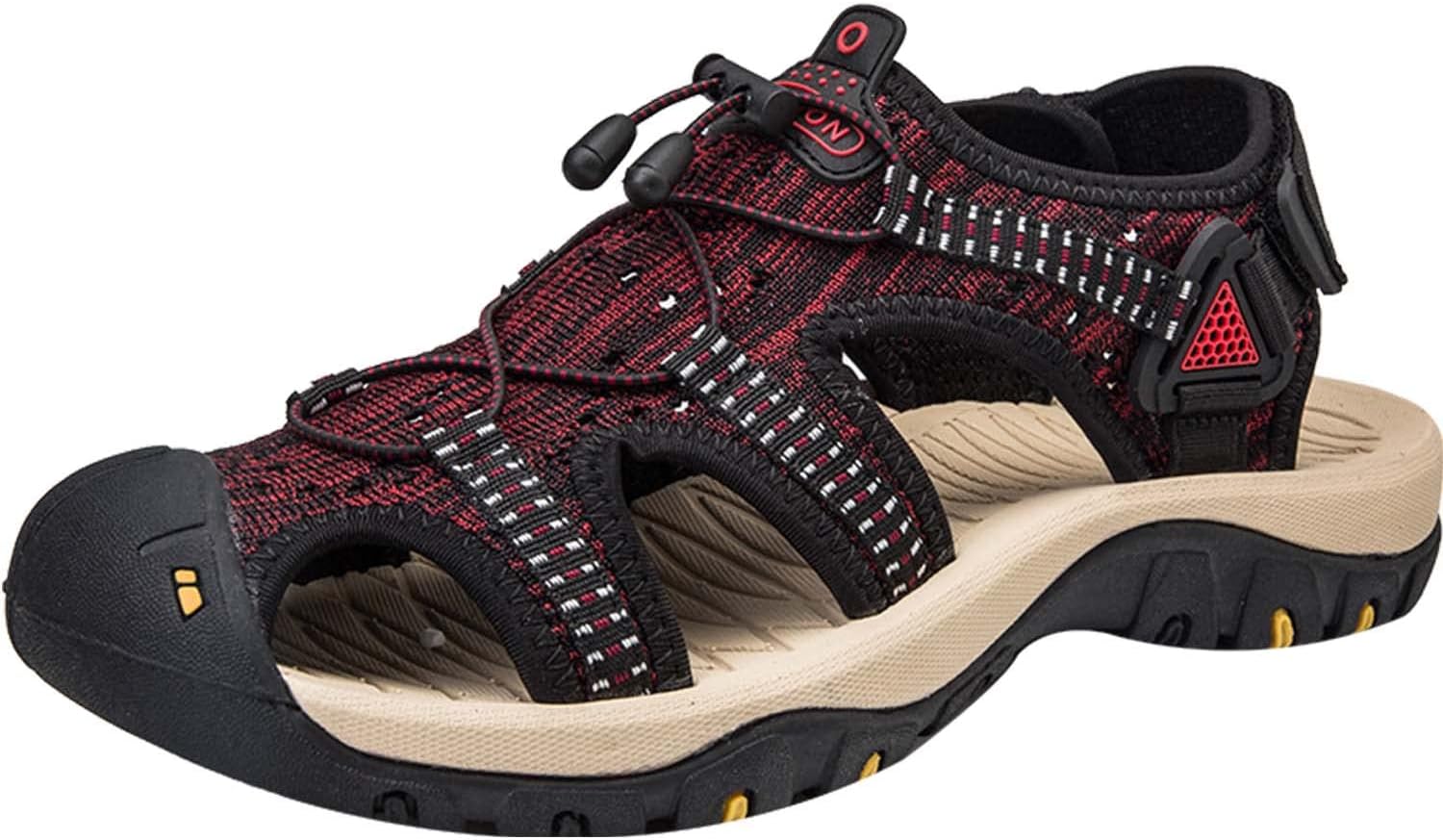 

Мужские сандалии Eliogn с дышащей сетчатой тканью, открытым носком, модные, для активного отдыха на улице, противоскользящие, удобные пляжные тапочки, черный/красный