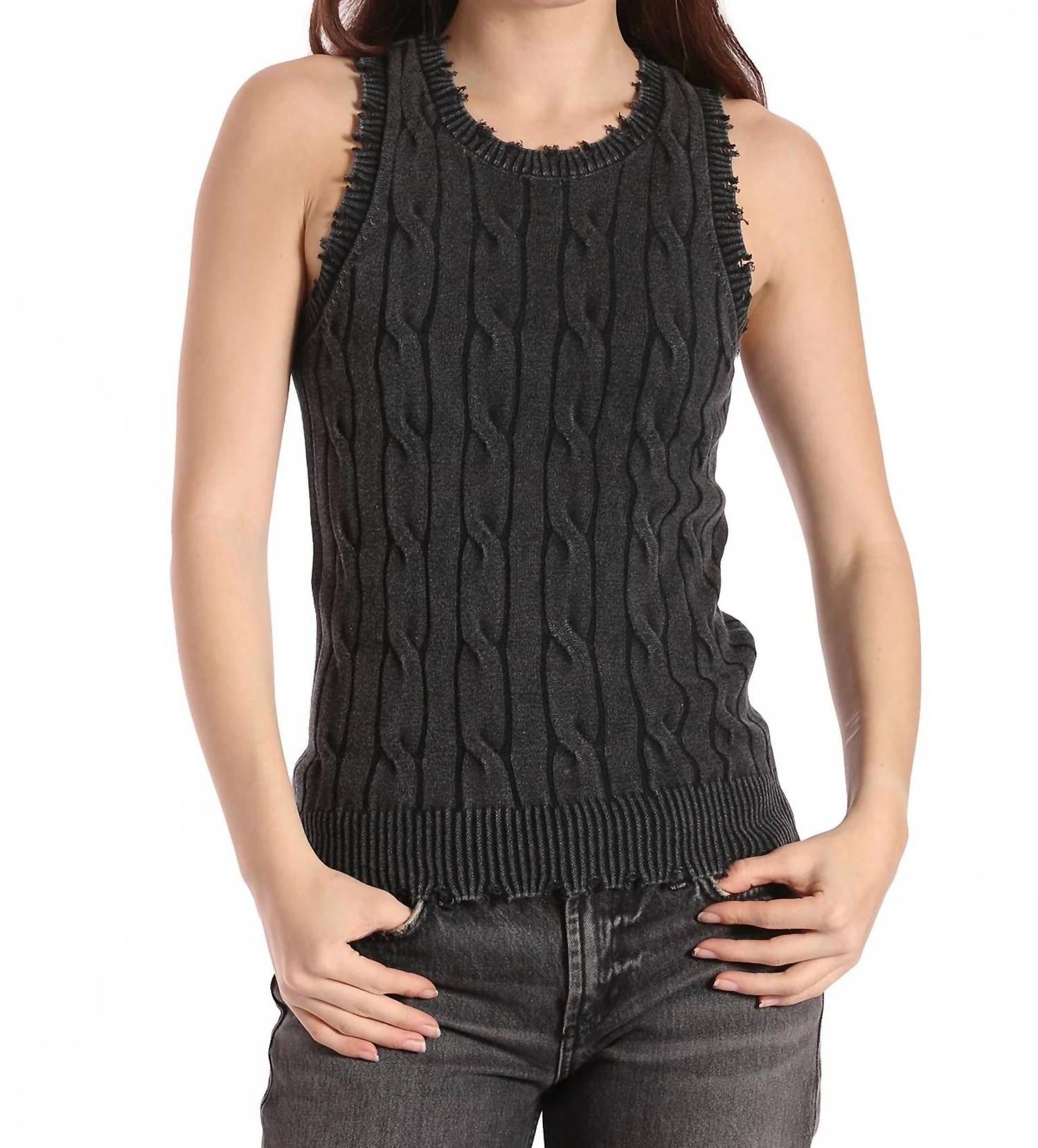

Топ-топ Stone Wash Distressed Cable Tank Top черного цвета Minnie Rose