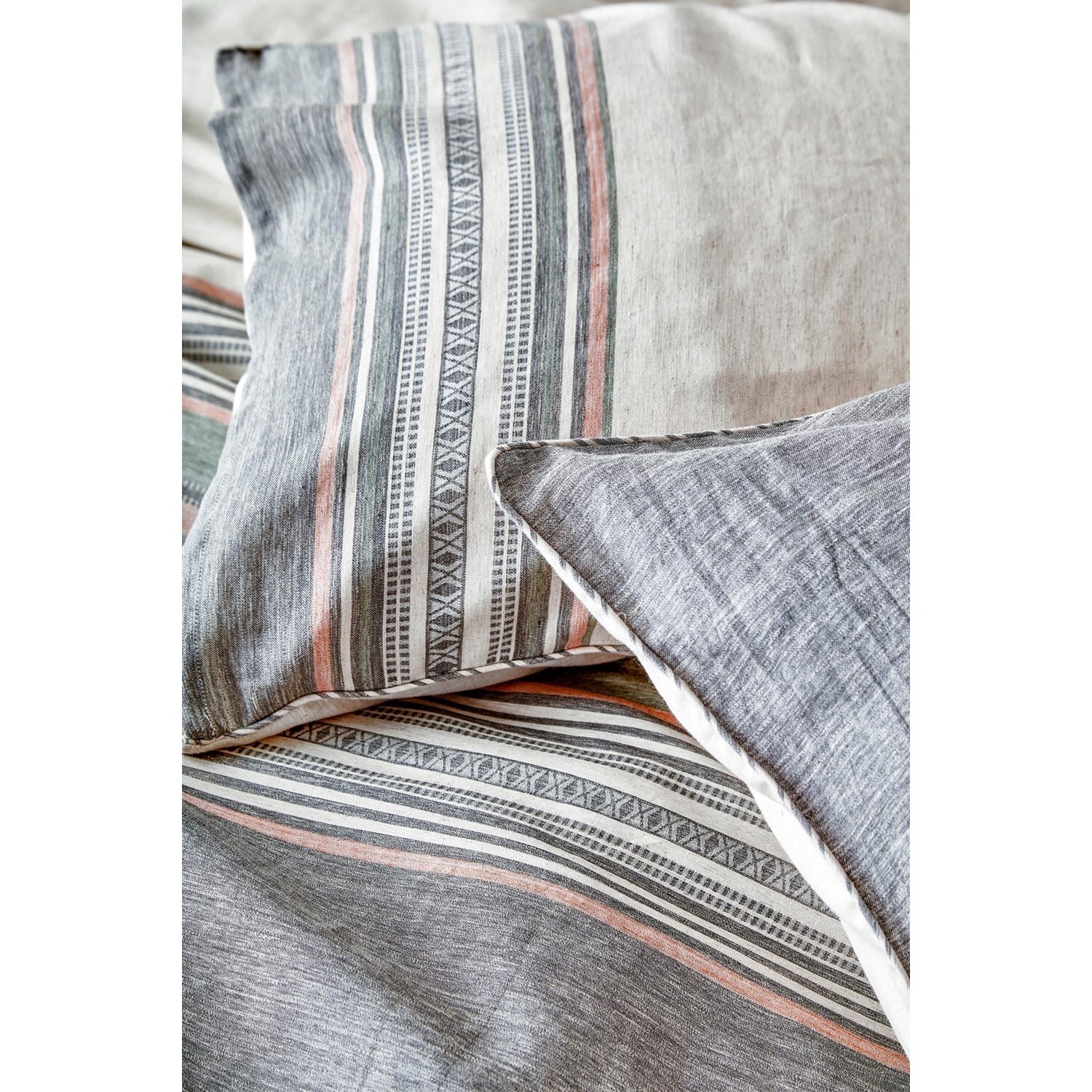 Комплект постельного белья Ecocotton Dila, 100 % органический хлопок, лен, бежево-зеленый, 200X220 см — фото 3