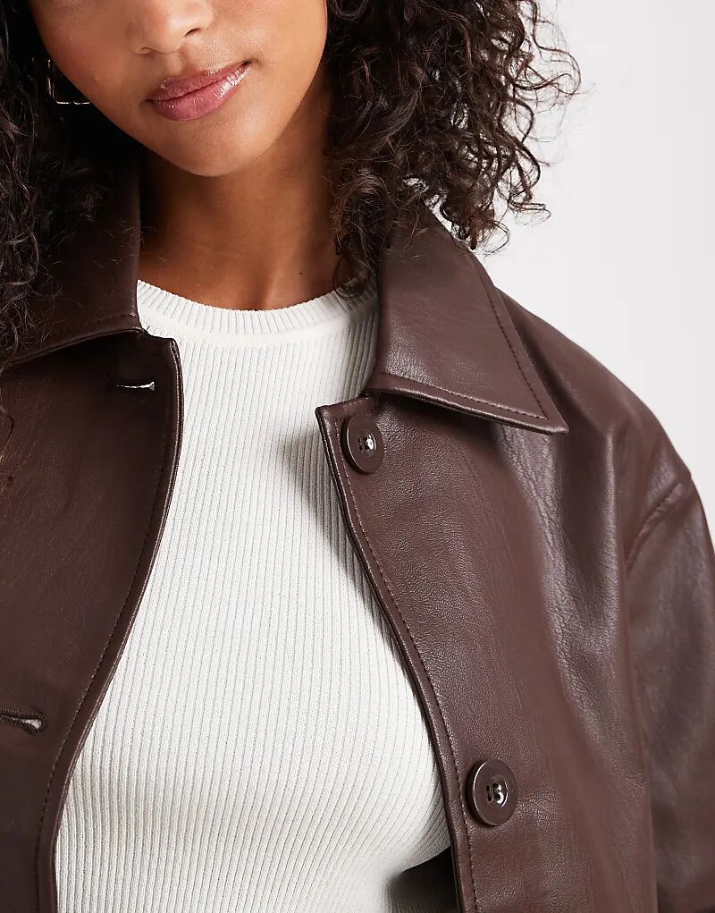 

Куртка Харрингтон из искусственной кожи ASOS DESIGN шоколадного цвета, Коричневый, Куртка Харрингтон из искусственной кожи ASOS DESIGN шоколадного цвета