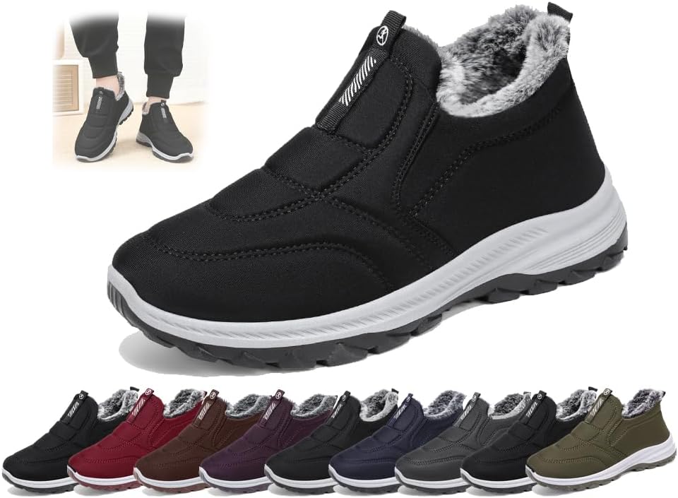 

Женские и мужские зимние ботинки, зимние походные слипоны, удобные теплые ботильоны на меху, легкие водонепроницаемые ботинки Generic, черный