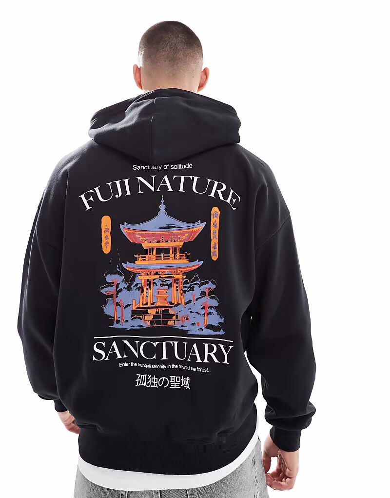 

Толстовка ONLY & SONS oversize с принтом Sanctuary на спине черного цвета