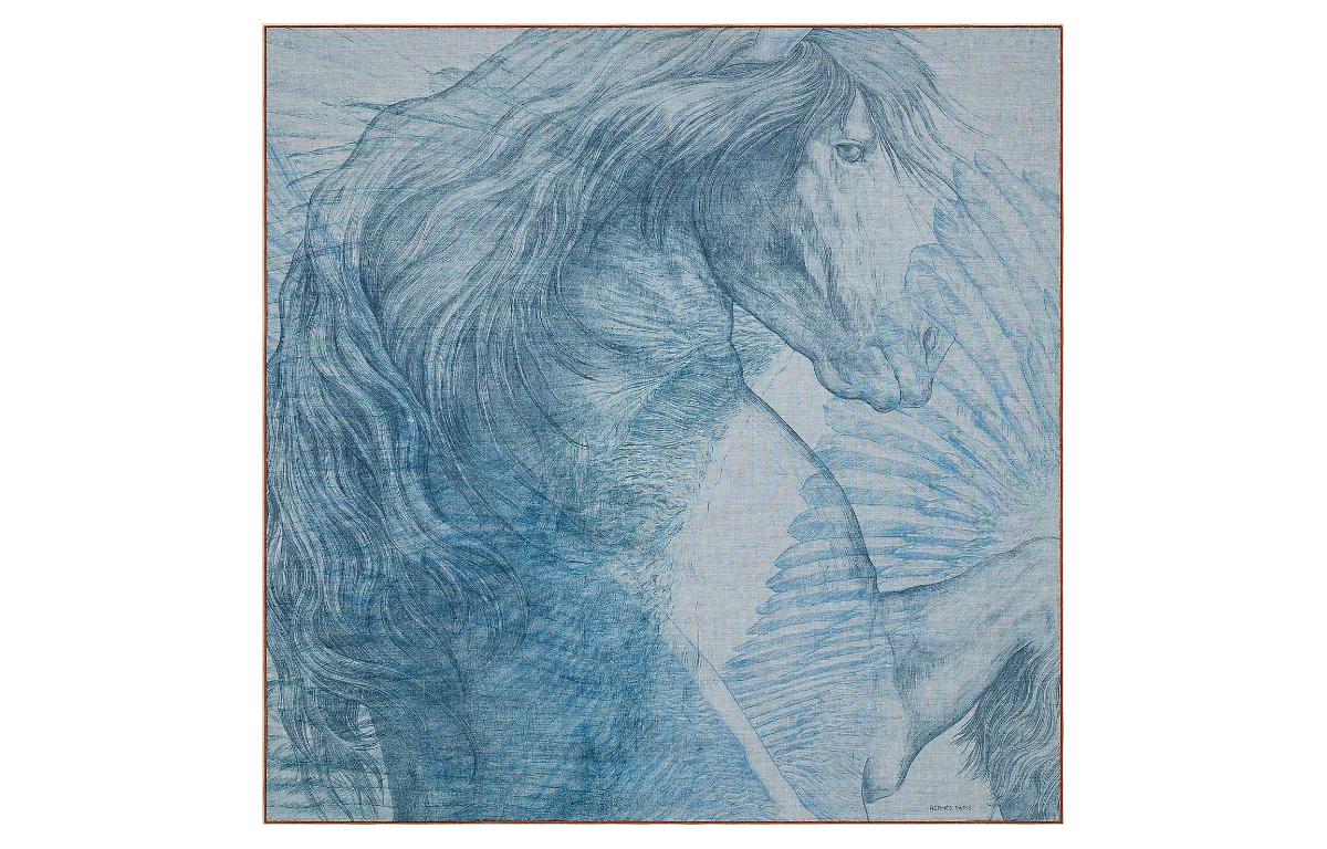 

HERMES Шёлковый шарф унисекс синий, Blue