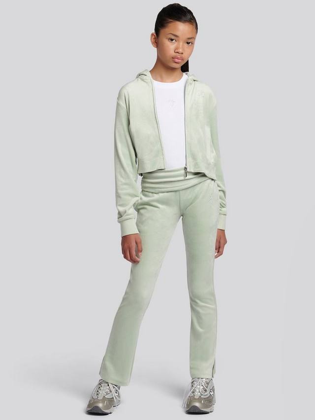 Детские джоггеры с поясом на манжете из велюра Juicy Couture, Frosty Green — фото 3
