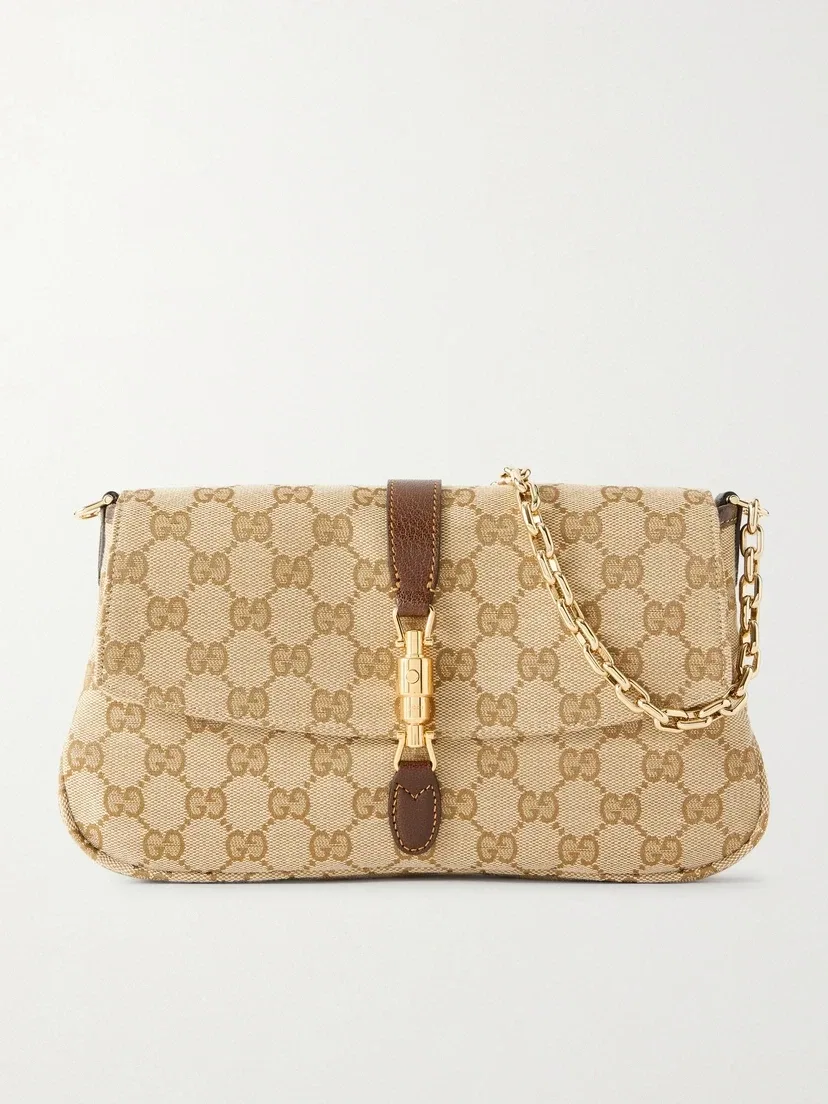 Сумка на плечо Aperitivo из канвы с жаккардовым узором и кожаной отделкой GUCCI, бежевый