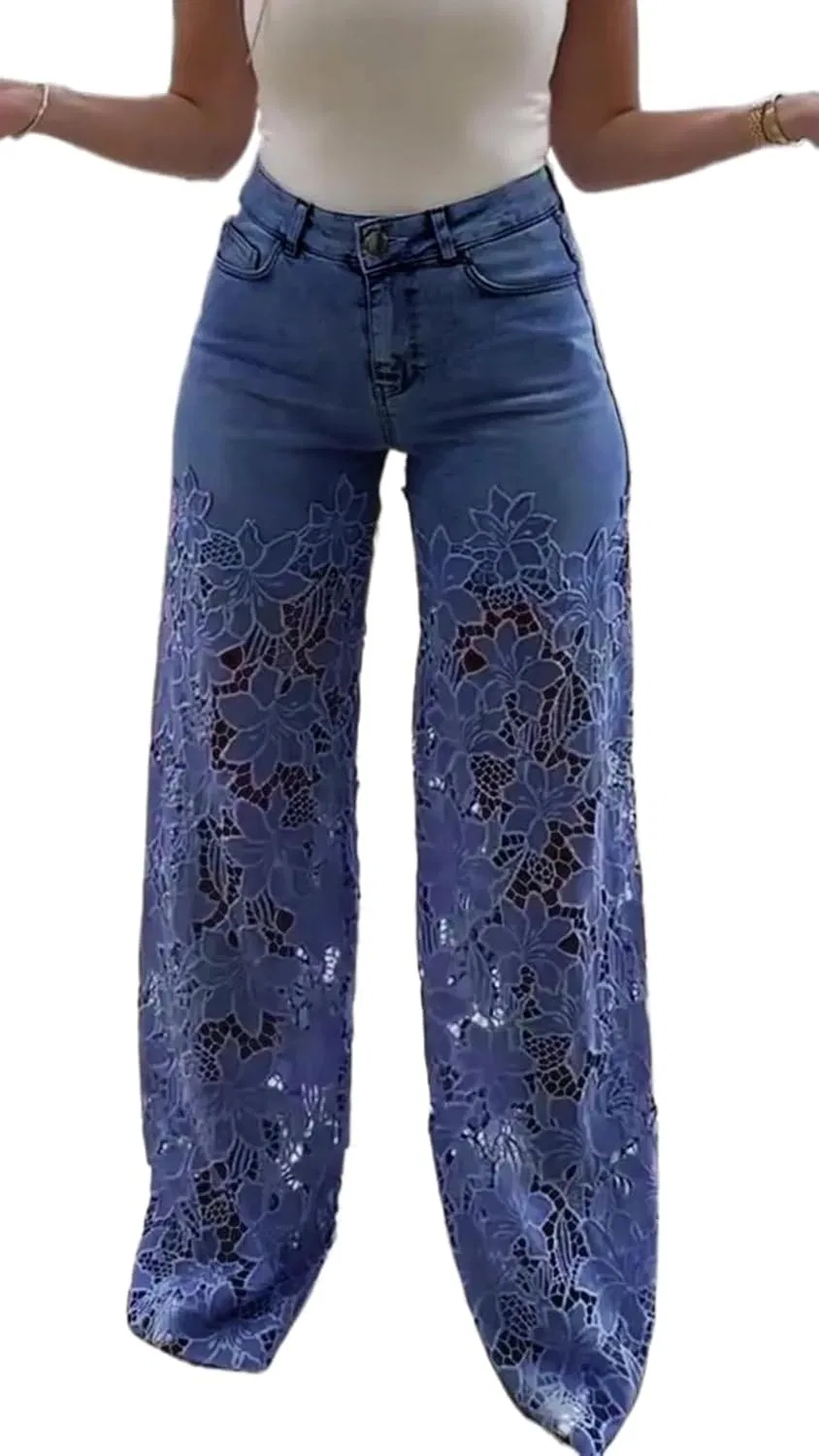 Джинсы кружевные Wide Leg, Dark Blue