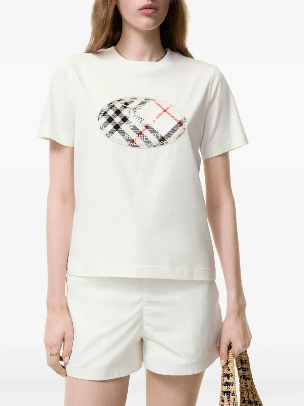 Футболка Хлопковая, Burberry, Клетка рыцарский принт, нейтральный — фото 3