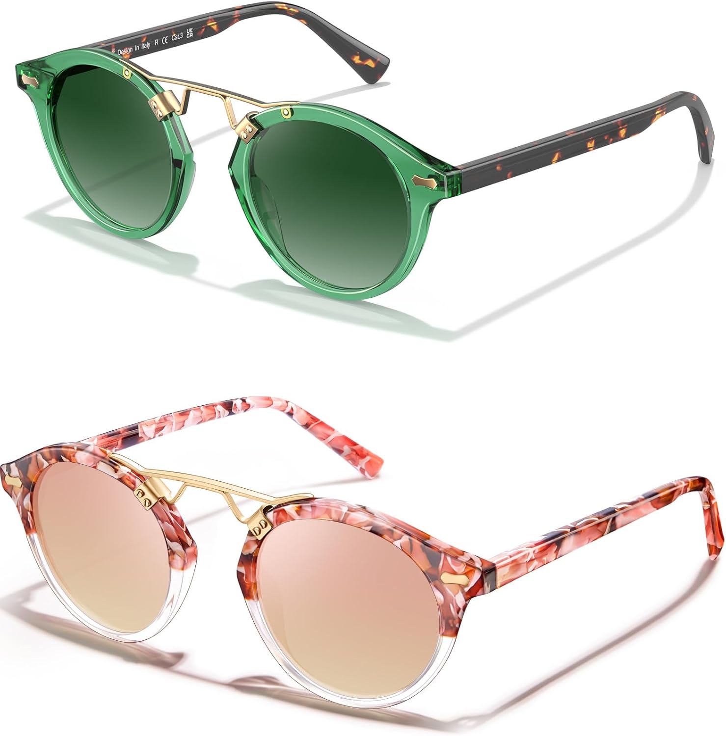 

Женские солнцезащитные очки CARFIA маленького розового цвета с зеркальными линзами и двойной перемычкой из ацетата, поляризованные, в стиле ретро с металлическими перемычками, круглые, Pink