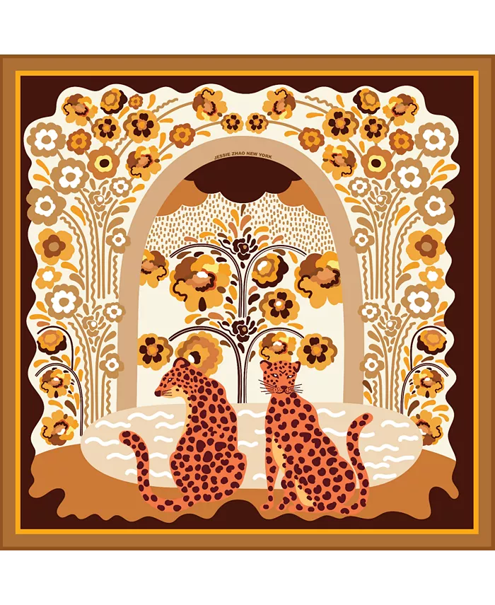 

Двусторонний шерстяной шарф с шелком Leopards With Floral Fountain Jessie Zhao New York, коричневый