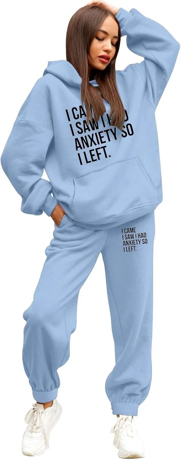Женский спортивный костюм из двух предметов, толстовка и штаны, Light Blue