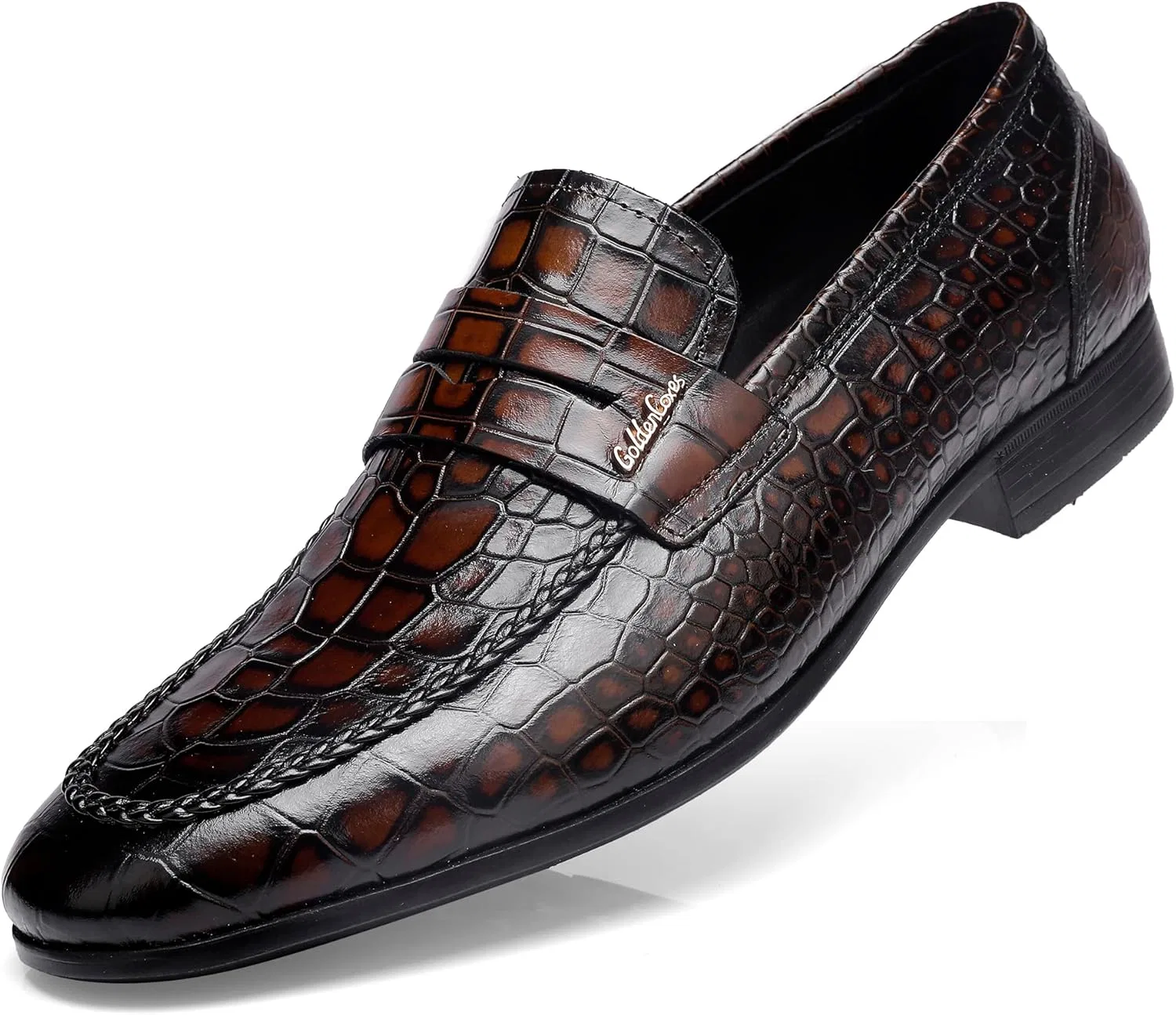 Лоферы с крокодиловым принтом, Classic Leather, кофе GOLDEN COXES FAMILY