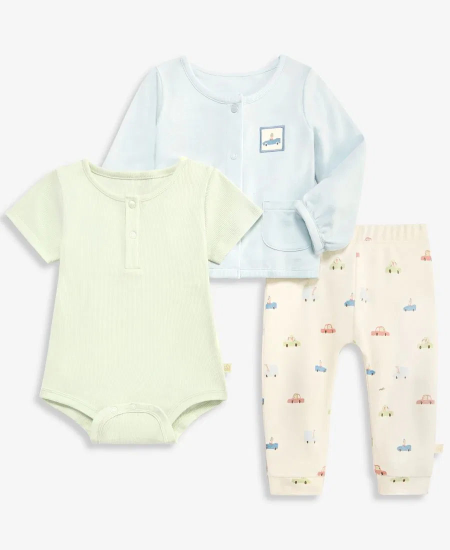 Комплект для малыша Everyday Baby Essentials: кардиган, боди и штанишки с принтом в виде машинок First Impressions, синий — фото 4