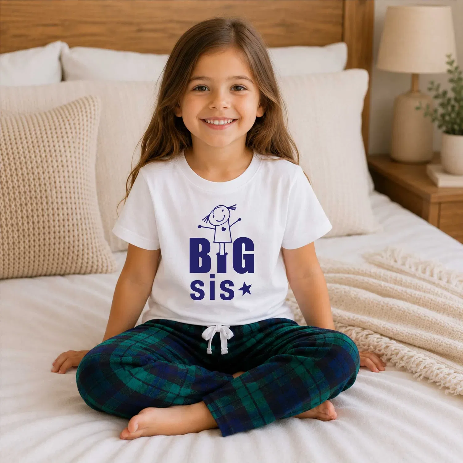 Пижама детская в клетку Big Sis 60 Second Makeover, зеленый