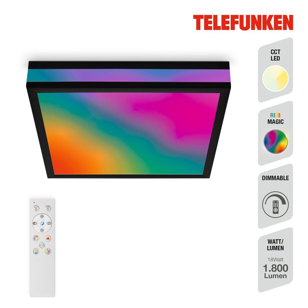 

TELEFUNKEN - Светодиодный потолочный светильник RGBIC Magic, Светодиодный потолочный светильник CCT, вкл. боковую подсветку, с регулировкой яркости, изменение цвета, пульт дистанционного управления, ночник, 295x295x70 мм (ДxШxВ), черный