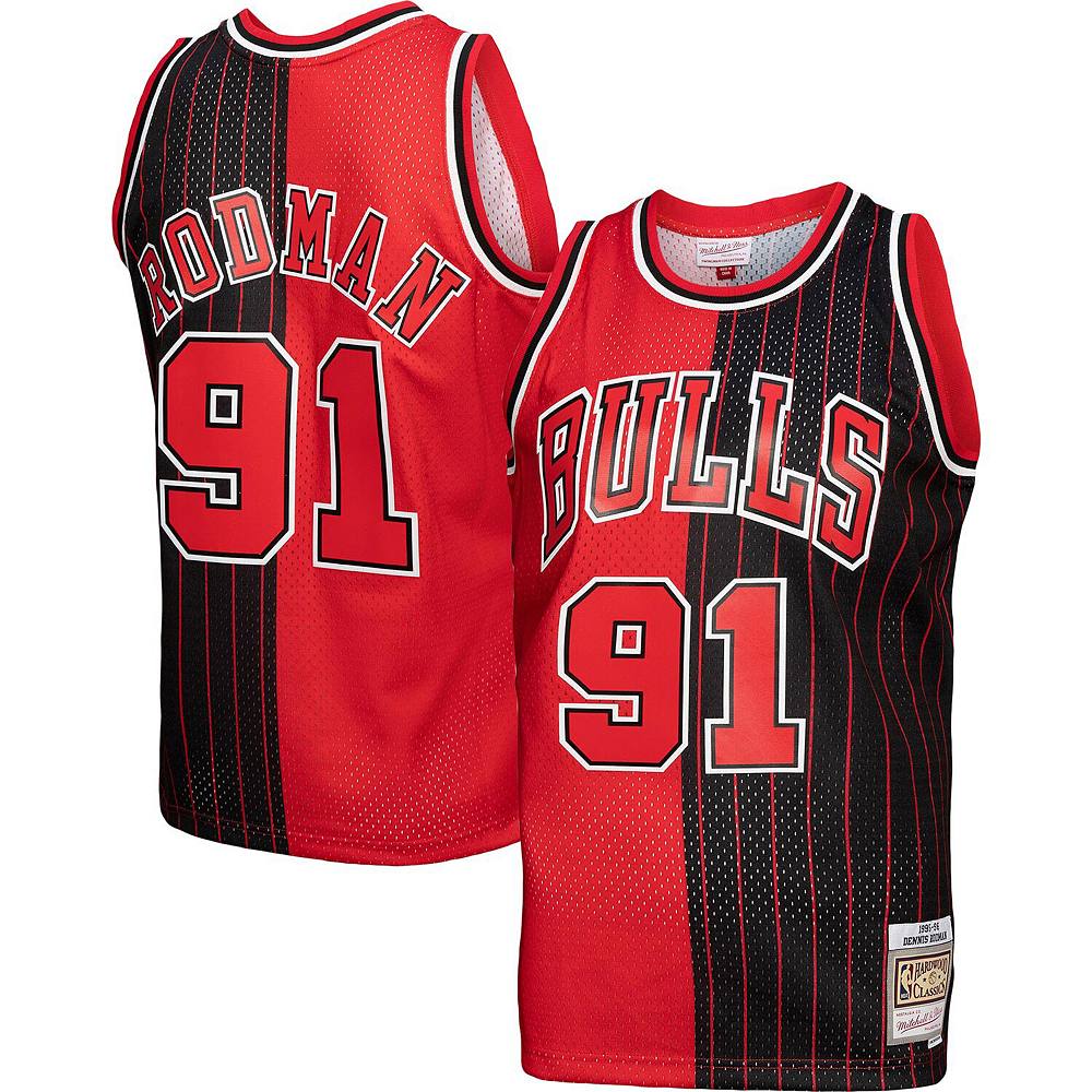 

Мужская майка Mitchell & Ness Dennis Rodman красно-черная Chicago Bulls Hardwood Classics 1995-96 Split Swingman Джерси, цвет Bul Red