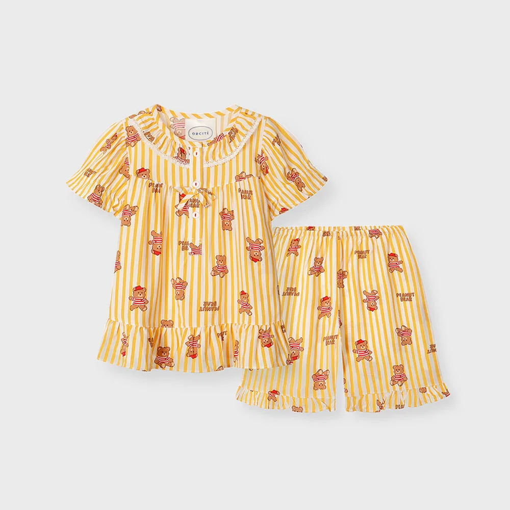 Детский летний комплект из вискозы с коротким рукавом Summer Peanut Bear, жёлтый, от Orcite