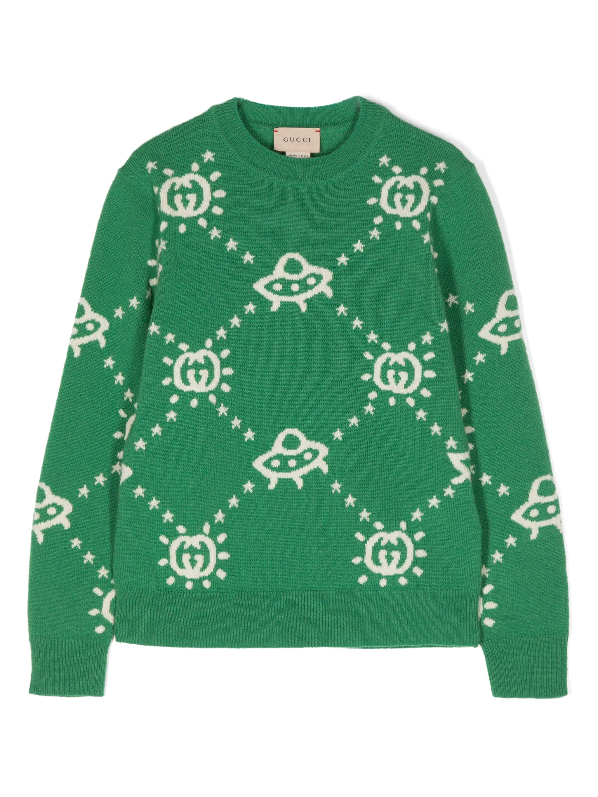 

Джемпер вязки интарсия с логотипом Interlocking G Gucci Kids, зеленый