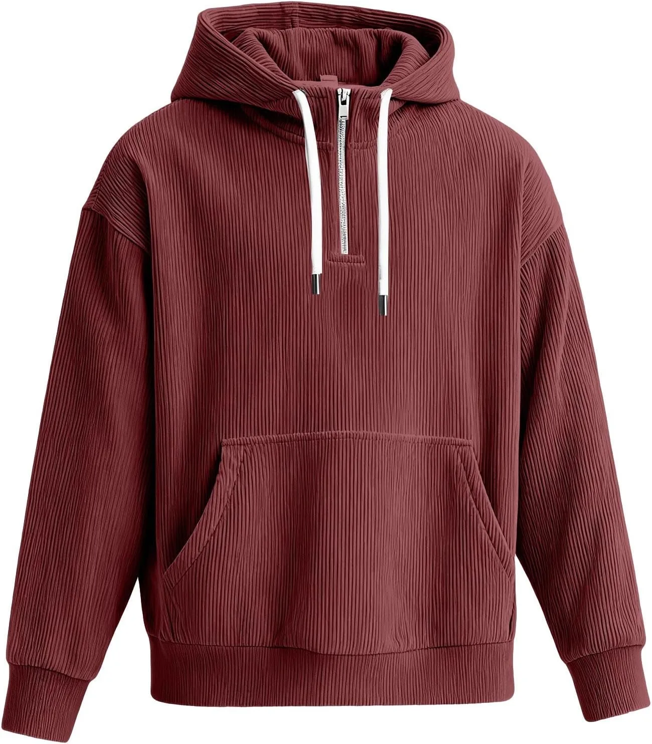 Толстовка Quarter Zip Corduroy с капюшоном для мужчин, легкая, с карманами — фото 4