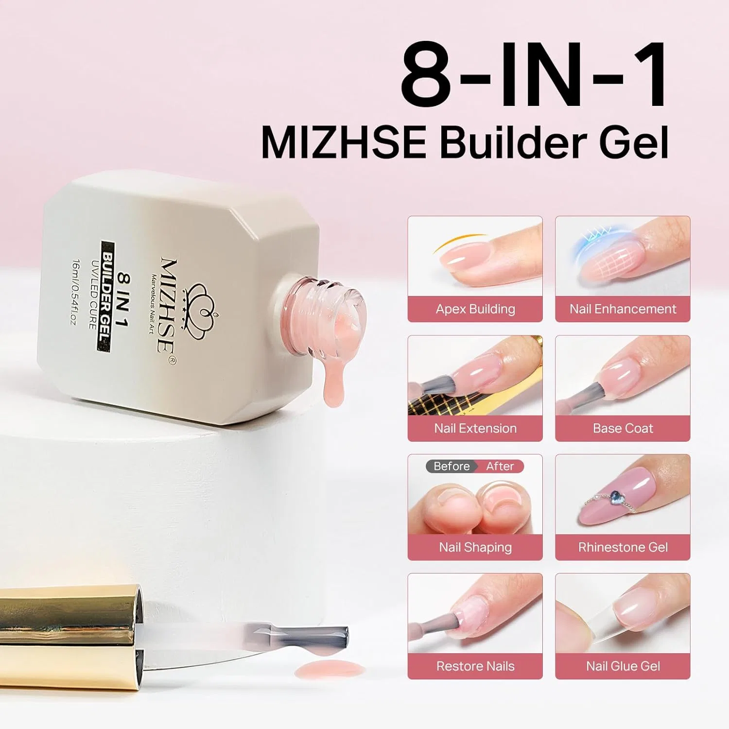 Гель для наращивания ногтей «8-в-1» от MIZHSE Mizhse, Pink — фото 2