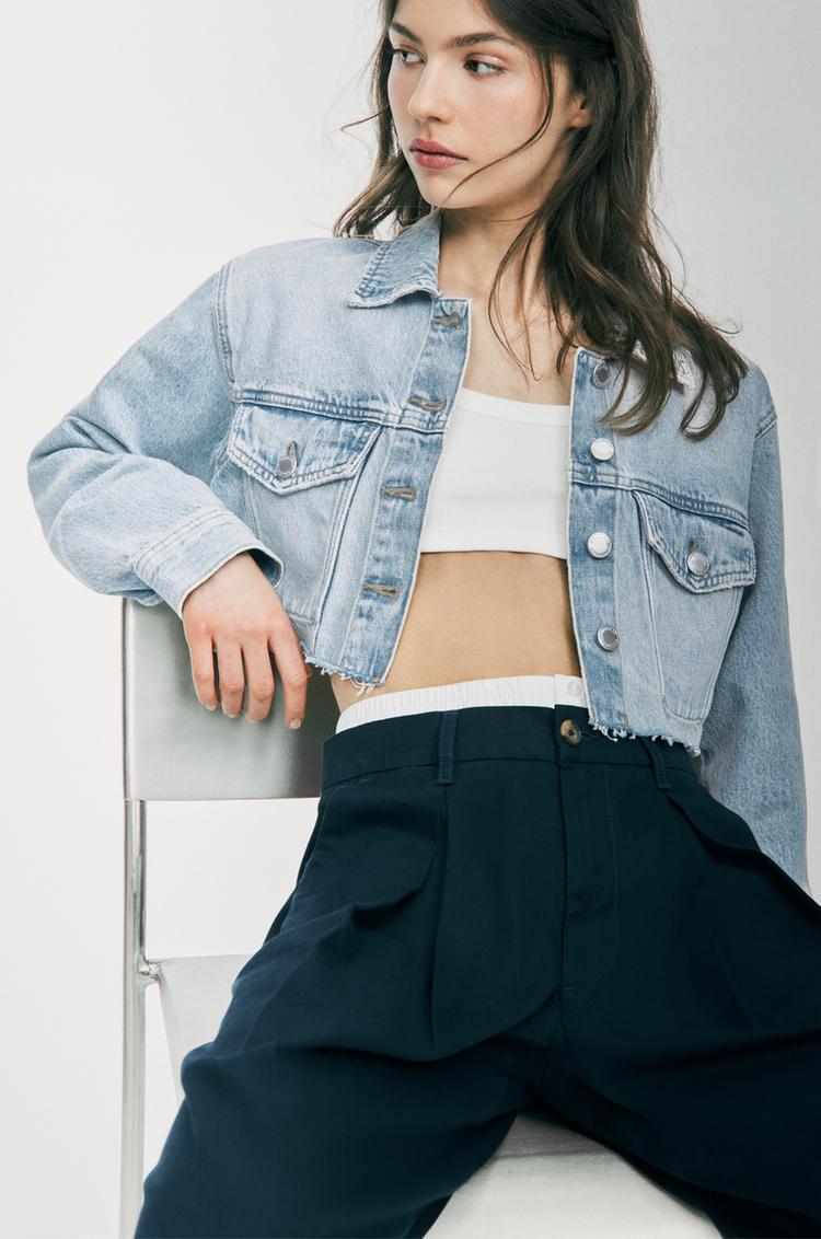 

Укороченная джинсовая куртка Pull And Bear, голубой